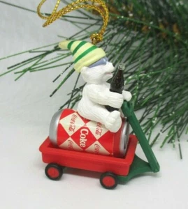 Coca Cola Ornament POLAR BEAR CUB RED WAGON COKE CAN 2000  - Picture 1 of 5