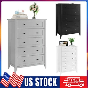 Chest of 5 Drawers Dresser for Bedroom Nightstand Storage Organizer Wood Cabinet - Picture 1 of 16