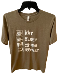 Eat Sleep Anime Repeat Shirt Medium Pop Culture Graphic T shirt Olive Green - Picture 1 of 4