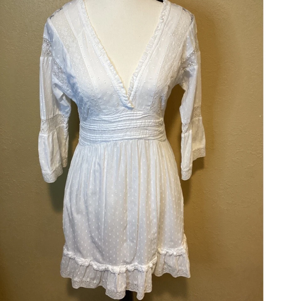 White Sundance 100% Cotton Embroidered Dress, Size Extra Small, Lace and ruffle - Image 1 of 4