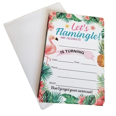 Lets Flamingo Set 22 Invitaciones Traje de Baño Cumpleaños Nuevo Foto 1 de 2