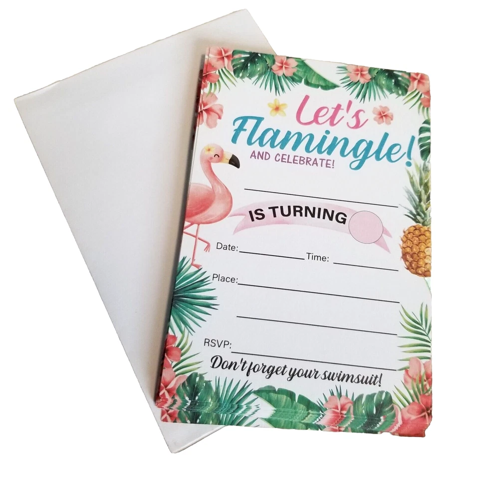 Lets Flamingo Set 22 Invitaciones Traje de Baño Cumpleaños Nuevo Foto 1 de 2