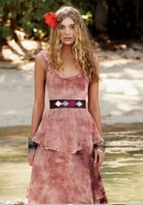 RARO Maxi Abito Boho Free People X New Romantics Blush Tie Dye a Livelli Orlo Increspato - Foto 1 di 21
