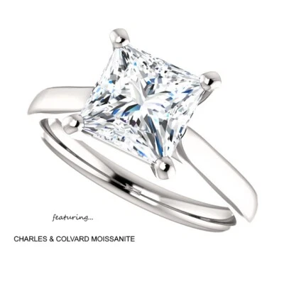 2.00 CARAT 7MM DEF PRINCESS CUT CHARLES & COLVARD MOISSANITE RING 14K GOLD - Image 1 of 4