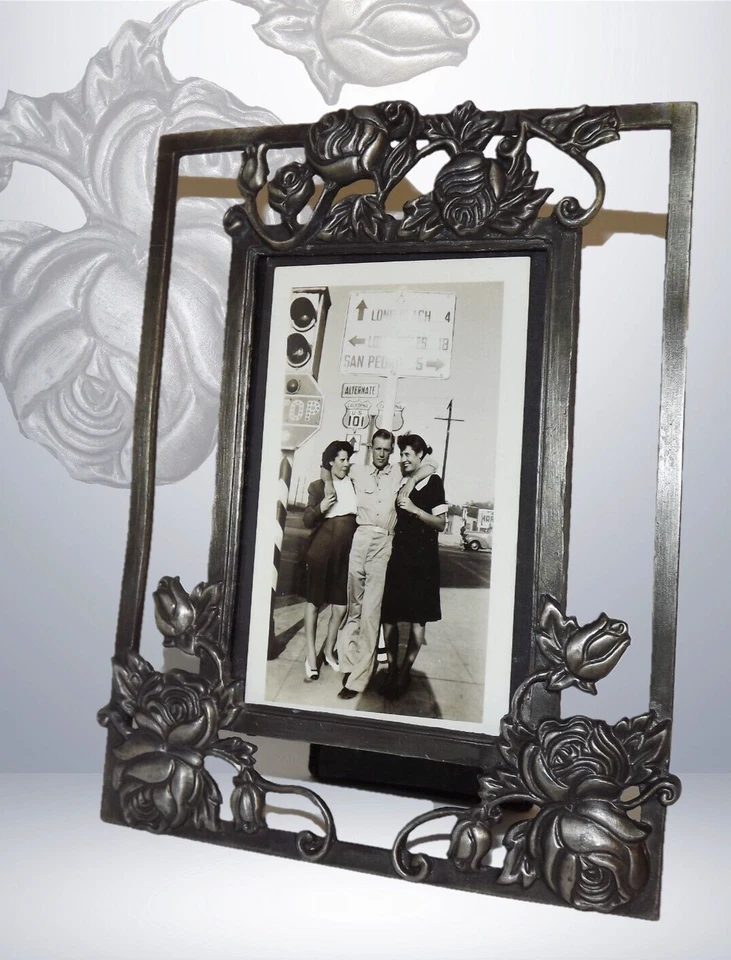 Ornate Art Deco Hand Cast Pewter HEAVY Floral Picture Frame - Image 1 of 4