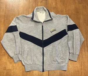 Vintage 80s Los Angeles Lakers Track Jacket Zip Up Sweatshirt Fits Medium - Picture 1 of 7