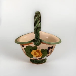 Cesta de terracota italiana figura trenza mango pintado a mano floral - Imagen 1 de 11