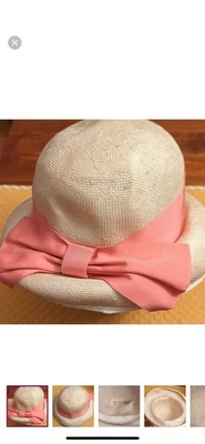 Sombrero Laura Ashley Estilo Vintage Crema Paja Cloche con Lazo Rosa Foto 1 de 4