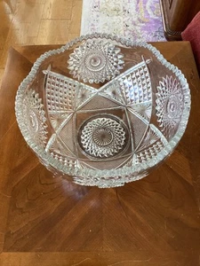 1980s L E Smith Clear Crystal Glass McKee Aztec Punch Bowl excellent condition - Picture 1 of 9