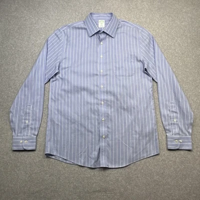 Brooks Brothers Shirt Mens 15.5 34 35 Blue Stripe Slim Fit Non Iron Green Label - Image 1 of 4