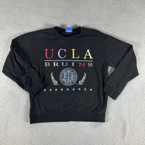 UCLA Bruins Sweatshirt Womens L Black Crew Neck Long Sleeve Pullover Cotton Cover