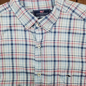Herren VINEYARD VINES Classic Fit Tucker Hemd Large Button Down Kariert Blau - Bild 1 von 11