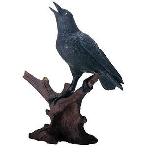 Black Raven Bird Figurine Standing on Branch, Black and Brown 8.25 Inch - Picture 1 of 1