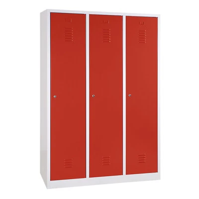 Geräumiger Umkleidespind 3 Abteile á 40cm Metallspind Garderobenspind Spind rot - Bild 1 von 4