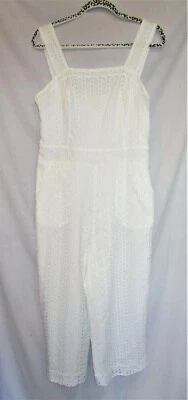 Maison Jules Womens 8, White Lace Overalls, Jumpsuit, Side zipper, Pockets - Image 1 of 4