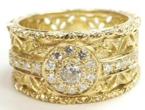 Antique Art Deco Engagement Wedding Band 17KY Ring Size 9 UK-R1/2 EGL USA - Picture 1 of 12