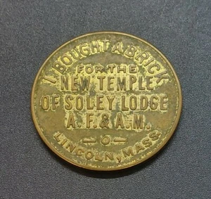 "DE COLECCIÓN LINLINCOLN, MA MASON MASON PENNY COIN TOKEN SOLEY LODGE ""COMPRÉ UN LADRILLO" - Imagen 1 de 5