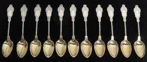 WILLIAM GALE JR 1860's STERLING GOLD WASH TWISTED HANDLES 5" COFFEE SPOON SET - Picture 1 of 7