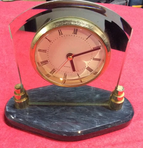 VTG NO(0) Jewels DESK/MANTEL CLOCK QUARTZ MARBLE BASE MIRRORED #TTC-941 Cover