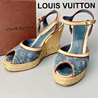 Louis Vuitton Denim Sandals Wedge Sole Monogram Blue Women's US 5.5 Authentic