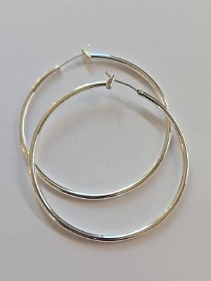 Plata de Ley ~ Pendientes de Aro 2.0" ~ Tubo HUECO ~ ¡CALIDAD! ~ Nuevo sin etiquetas Foto 1 de 4