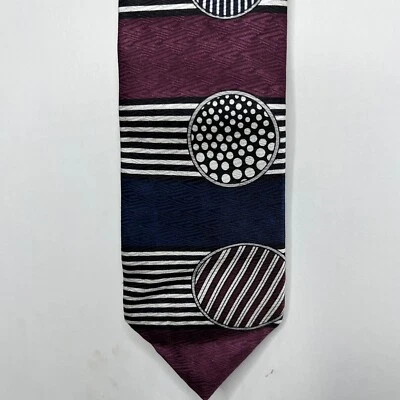 "Corbata Watch It para hombre 4"" ciruela púrpura azul negro blanco 100 % seda geométrica EE. UU. Foto 1 de 4