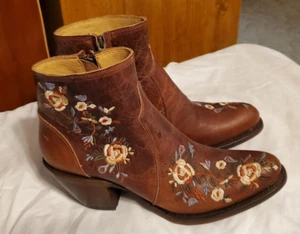 Botas al tobillo occidentales Shyanne para mujer Millie floral de cuero marrón talla 7M - Imagen 1 de 10