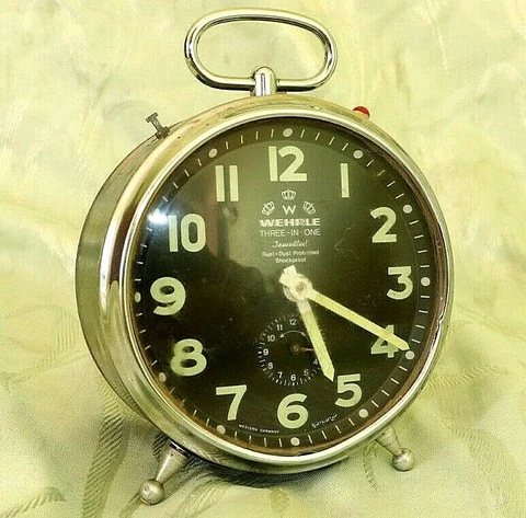 Vintage Alarm Clock 3 in 1 Wehrle Clock Germany, Mechanical Alarm Clock #103 Cover