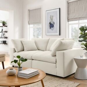 Modway Commix Down-Filled Overstuffed Upholstered Loveseat in Light Beige
