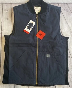 Weatherproof Vintage Mens Medium Canvas Utility Workwear Vest Blue Full Zip NEW - Picture 1 of 17