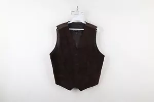 Vtg 90s Streetwear Mens Large Distressed Suede Leather Buckle Back Vest Jacket - Picture 1 of 15