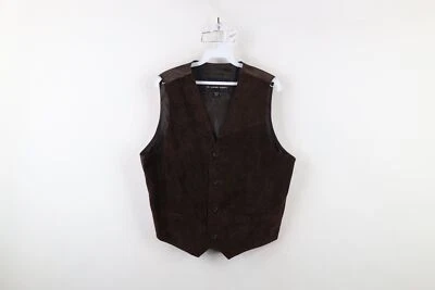 Vtg 90s Streetwear Mens Large Distressed Suede Leather Buckle Back Vest Jacket - Image 1 of 4