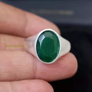 Green Emerald Men's Ring 925 Sterling Silver Statement Band Ring All Size SH62 - Picture 1 of 5