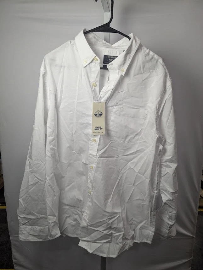 Dockers Men's Classic Fit Long Sleeve Signature Comfort Flex Shirt M Blue