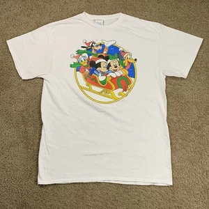 Camisa De Colección Disney Adulto Grande Blanca Manga Corta Vacaciones de Navidad Mickey Minnie Goofy - Imagen 1 de 7