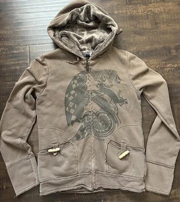 VOLCOM Women’s Y2K LOGO HOODIE FAUX FUR Lining Sweatshirt Full Zip Long Sleeve S - Image 1 of 4