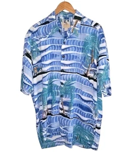 Camicia Kahala John Severson Hawaiian Rayon tema surf palma legno auto taglia L - Foto 1 di 12