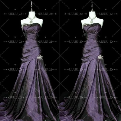Vestidos de noiva sereia cetim roxo sem alças trem varredura vestidos de noiva - Imagem 1 de 4