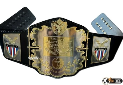 AWA World Heavyweight Wrestling Championship Replica Title Belt 2mm Brass Adult - Image 1 of 4