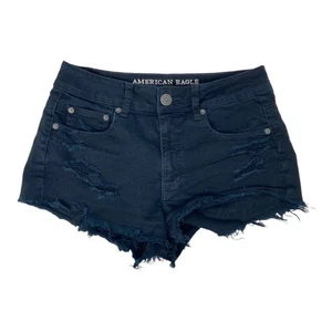American Eagle schwarz Used-Look roher Saum Stretch Jeansshorts Damengröße 6 - Bild 1 von 8