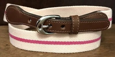 Cinturón Dooney & Bourke Marrón Cuero Blanco Lona Rojo Rayas Talla 30 Usado en Excelente Condición Foto 1 de 4