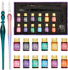 Glass Dip Pen Set 16Pcs, Crystal Ink Pen Set With 2 Glass Pens, 12 X 7Ml Inks,