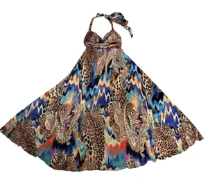 J'adore jadore Animal Artsy Leopard Print Halter Maxi Dress Womens Sz 42 Medium - Picture 1 of 15