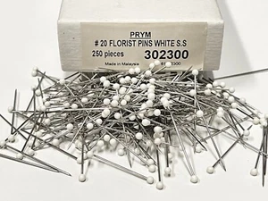 Prym 302300 Florist Pins White #20 1 1/4" Stainless Steel (250 pieces ball head) - Picture 1 of 2