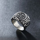Stainless Steel Chunky Valknut Vintage Gothic Viking Compass Norse Ring 316L