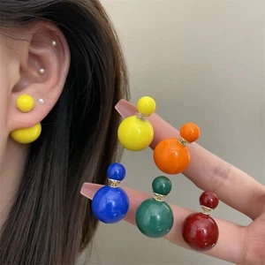 5/10 Pairs Candy Color Pearl Double Side Front and Back Post Ear Stud Earrings - Picture 1 of 20