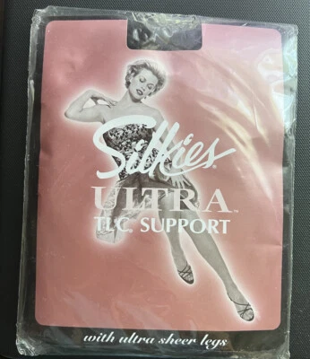 SILKIES ULTRA TLC SUPPORT VINTAGE SMALL ULTRA SHEER BARELY BLACK PANTYHOSE NOS - Image 1 of 2