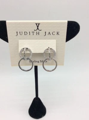 115 美元 Judith Jack 纯银 Marcasite 双圈吊坠耳环 J23 — 第 1/4 张图片