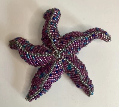 Linda decoração de estrela do mar com miçangas roxas feitas à mão 5" - Imagem 1 de 4