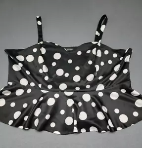 ASHLEY STEWART 5X Women's 34/36 Tank Wide Strap Black Polka Dot Baby Doll Peplum - Picture 1 of 4